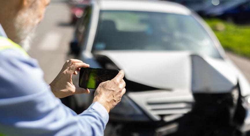 adjuster-photographing-damage-to-a-wrecked-car